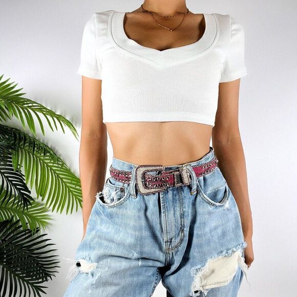 Vintage Y2K Pink Rock Grunge Leather Ranch Western Rhinestone Alligator Belt / S - Picture 1 of 8